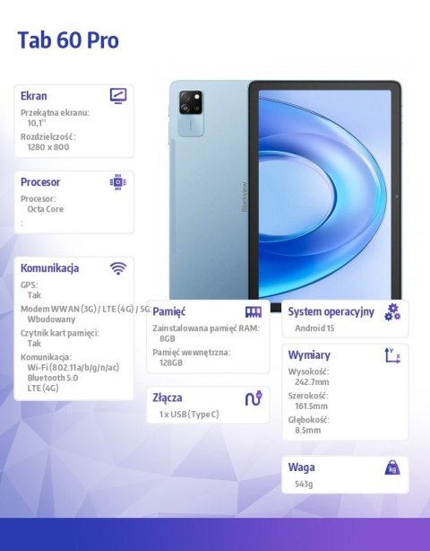 Tablet Tab 60 Pro LTE 11 cali 8/128GB Niebieski