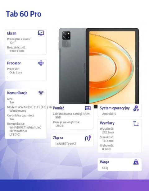 Tablet Tab 60 Pro LTE 11 cali 8/128GB Szary