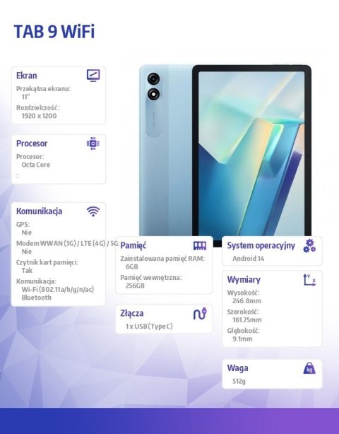 Tablet Tab 9 11 cali 6/ 256GB WiFi Niebieski