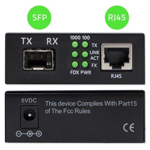Dwukierunkowy Media Konwerter SWITCH Ethernet 1x RJ45 1x SFP | 1000Mb/s | 5V Dwukierunkowy Media Konwerter SWITCH Ethernet 1x RJ45 1x SFP | 1000Mb/s | 5V