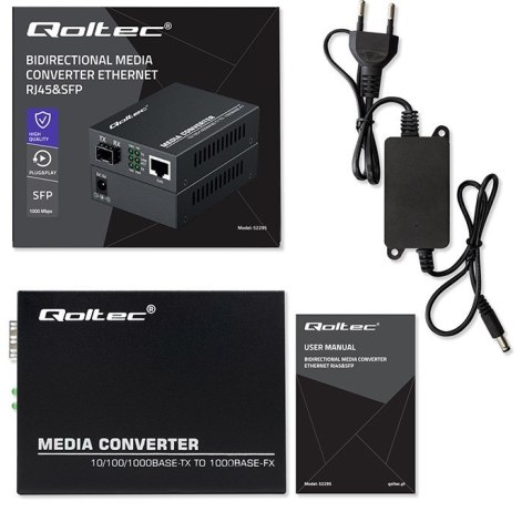 Dwukierunkowy Media Konwerter SWITCH Ethernet 1x RJ45 1x SFP | 1000Mb/s | 5V Dwukierunkowy Media Konwerter SWITCH Ethernet 1x RJ45 1x SFP | 1000Mb/s | 5V