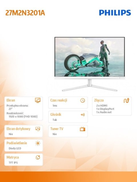 Monitor 27M2N3201A 27 cali IPS 180Hz HDMIx2 DP Pivot Głośniki Monitor 27M2N3201A 27 cali IPS 180Hz HDMIx2 DP Pivot Głośniki