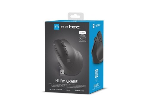 Mysz bezprzewodowa wertykalna Crake 2 2400 DPI Bluetooth 5.2 + 2.4GHz Czarna Mysz bezprzewodowa wertykalna Crake 2 2400 DPI Bluetooth 5.2 + 2.4GHz Czarna