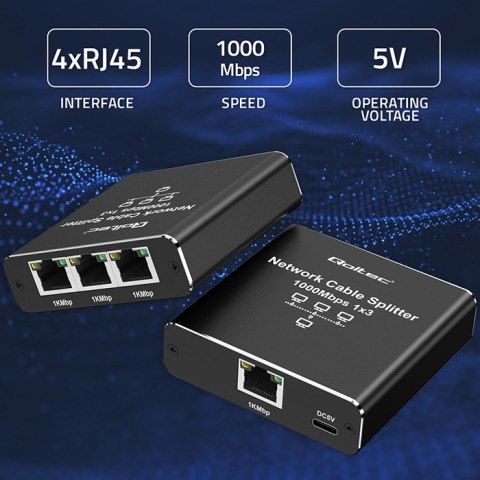 Rozdzielacz Splitter Ethernet mini SWITCH 1x3 RJ45 | 1000Mb/s | USB-C | Aluminium Rozdzielacz Splitter Ethernet mini SWITCH 1x3 RJ45 | 1000Mb/s | USB-C | Aluminium