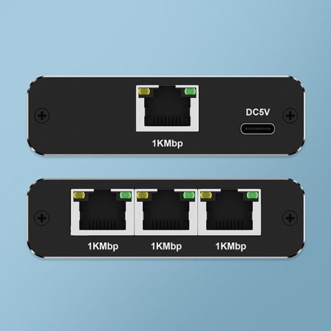 Rozdzielacz Splitter Ethernet mini SWITCH 1x3 RJ45 | 1000Mb/s | USB-C | Aluminium Rozdzielacz Splitter Ethernet mini SWITCH 1x3 RJ45 | 1000Mb/s | USB-C | Aluminium