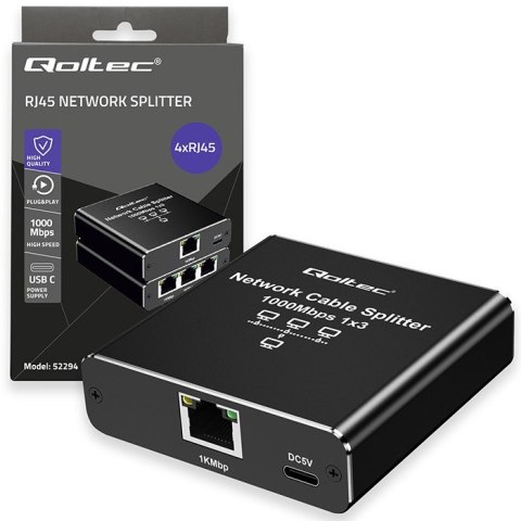 Rozdzielacz Splitter Ethernet mini SWITCH 1x3 RJ45 | 1000Mb/s | USB-C | Aluminium Rozdzielacz Splitter Ethernet mini SWITCH 1x3 RJ45 | 1000Mb/s | USB-C | Aluminium