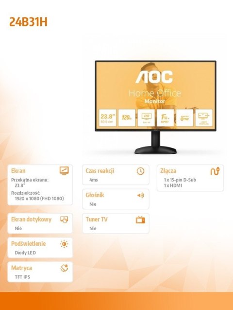 Monitor 23.8 cala 24B31H IPS 120Hz HDMI VGA Monitor 23.8 cala 24B31H IPS 120Hz HDMI VGA