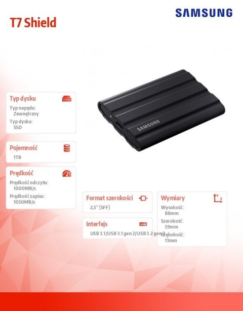 Dysk SSD T7 Shield 1TB USB 3.2, czarny Dysk SSD T7 Shield 1TB USB 3.2, czarny