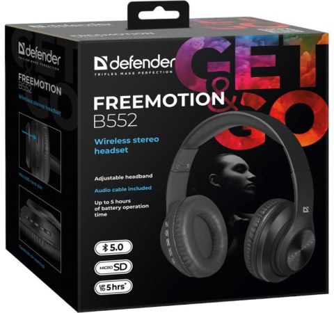 Słuchawki bezprzewodowe nauszne Freemotion B552 z mikrofonem, czarne Słuchawki bezprzewodowe nauszne Freemotion B552 z mikrofonem, czarne