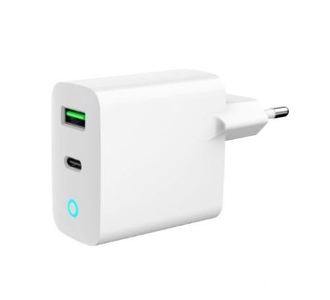 Ładowarka USB-A USB-C LED 20W PD QC3.0 biała Ładowarka USB-A USB-C LED 20W PD QC3.0 biała