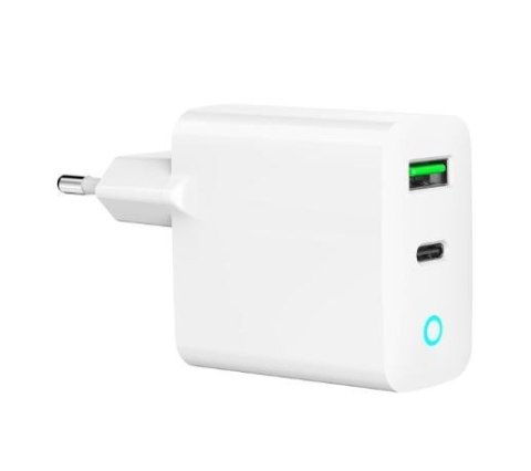 Ładowarka USB-A USB-C LED 20W PD QC3.0 biała Ładowarka USB-A USB-C LED 20W PD QC3.0 biała