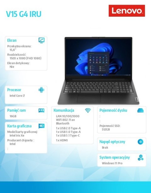 Laptop V15 G4 83A100LQPB W11Pro i7-1355U/16GB/512GB/INT/15.6 FHD/Business Black/3YR OS Laptop V15 G4 83A100LQPB W11Pro i7-1355U/16GB/512GB/INT/15.6 FHD/Business Black/3YR OS