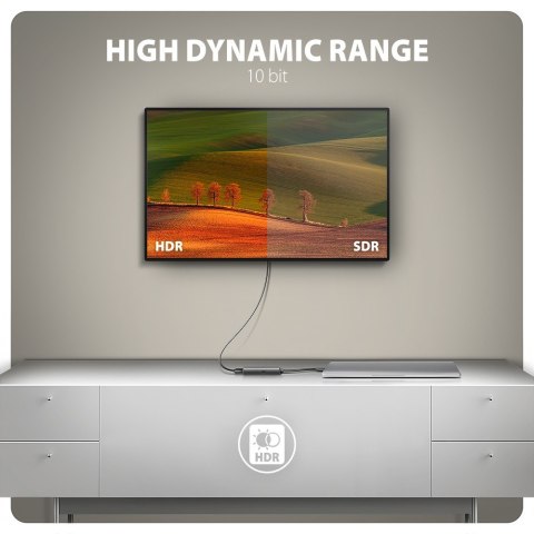 RVC-HI8KPD Adapter aktywny USB-C -> HDMI 8K/60Hz, Aluminum, PD100W, 16cm kabel