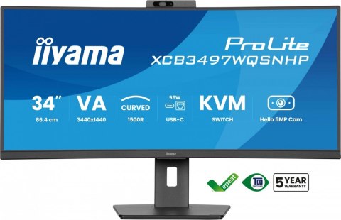 Monitor 34 cale XCB3497WQSNPH-B1,VA,UWQHD,1500R,USB-C Dock 95W, RJ45, KVM,2x5W, kamera 5MP, /5y/ Monitor 34 cale XCB3497WQSNPH-B1,VA,UWQHD,1500R,USB-C Dock 95W, RJ45, KVM,2x5W, kamera 5MP, /5y/