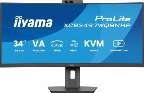 Monitor 34 cale XCB3497WQSNPH-B1,VA,UWQHD,1500R,USB-C Dock 95W, RJ45, KVM,2x5W, kamera 5MP, /5y/ Monitor 34 cale XCB3497WQSNPH-B1,VA,UWQHD,1500R,USB-C Dock 95W, RJ45, KVM,2x5W, kamera 5MP, /5y/