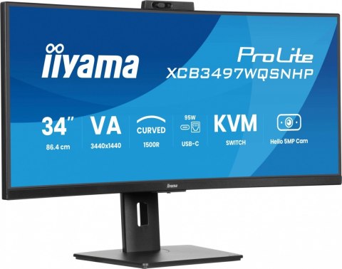 Monitor 34 cale XCB3497WQSNPH-B1,VA,UWQHD,1500R,USB-C Dock 95W, RJ45, KVM,2x5W, kamera 5MP, /5y/ Monitor 34 cale XCB3497WQSNPH-B1,VA,UWQHD,1500R,USB-C Dock 95W, RJ45, KVM,2x5W, kamera 5MP, /5y/