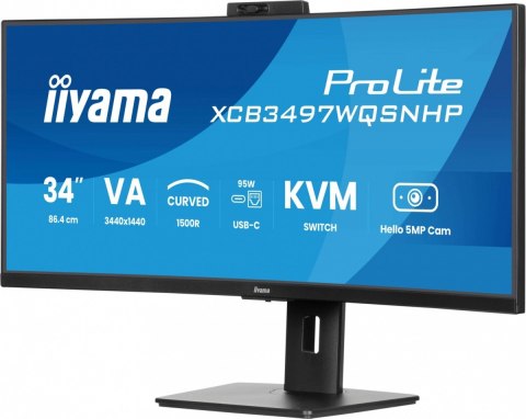 Monitor 34 cale XCB3497WQSNPH-B1,VA,UWQHD,1500R,USB-C Dock 95W, RJ45, KVM,2x5W, kamera 5MP, /5y/ Monitor 34 cale XCB3497WQSNPH-B1,VA,UWQHD,1500R,USB-C Dock 95W, RJ45, KVM,2x5W, kamera 5MP, /5y/