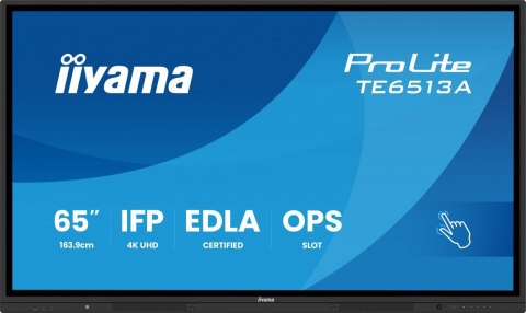 Monitor 65 cali TE6513A-B1AG INFRARED,40pkt,IPS,4K,7H,450cd/m2, WiFi,USB, ANDROID 14, Google EDLA,2x20W, UCHWYT CIENNY Monitor 65 cali TE6513A-B1AG INFRARED,40pkt,IPS,4K,7H,450cd/m2, WiFi,USB, ANDROID 14, Google EDLA,2x20W, UCHWYT CIENNY