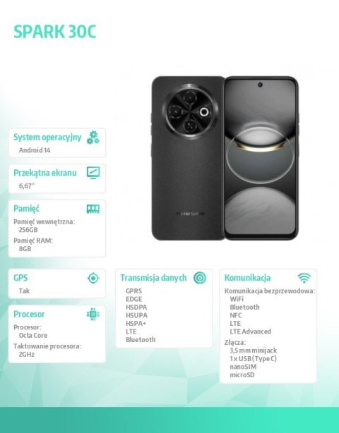 Smartfon SPARK 30C 8/256GB ORBIT BLACK w/o charger