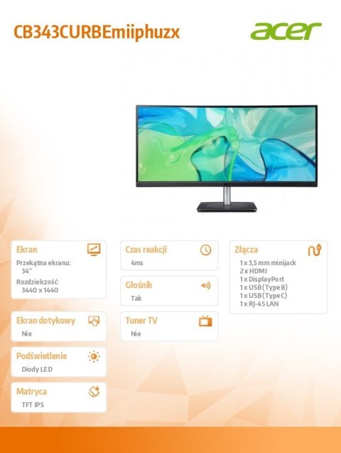 Monitor 34 cale CB343CURBEmiiphuzx WQHD IPS 2HDMI Monitor 34 cale CB343CURBEmiiphuzx WQHD IPS 2HDMI