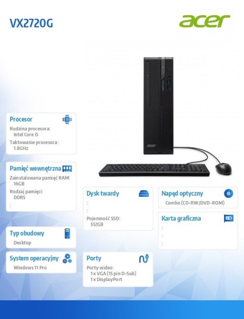Komputer PC VX2720G VERITON i5-14400U/16GB/512SD/11P Komputer PC VX2720G VERITON i5-14400U/16GB/512SD/11P