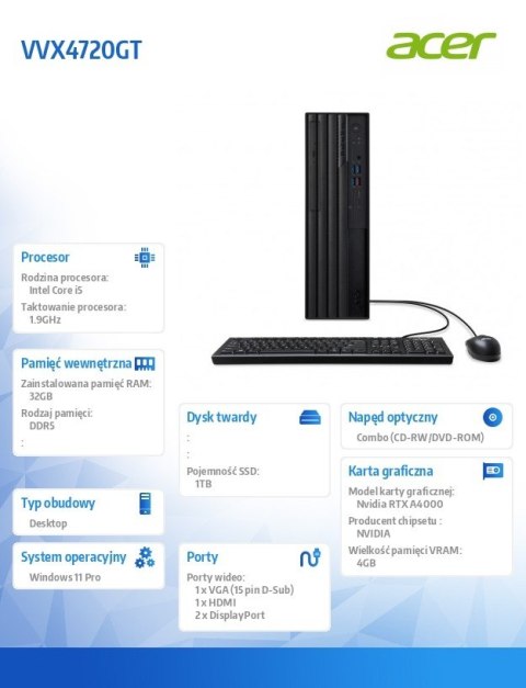 Komputer PC VVX4720G VERITON i5-14500U/32/1TB/RTX/11P Komputer PC VVX4720G VERITON i5-14500U/32/1TB/RTX/11P