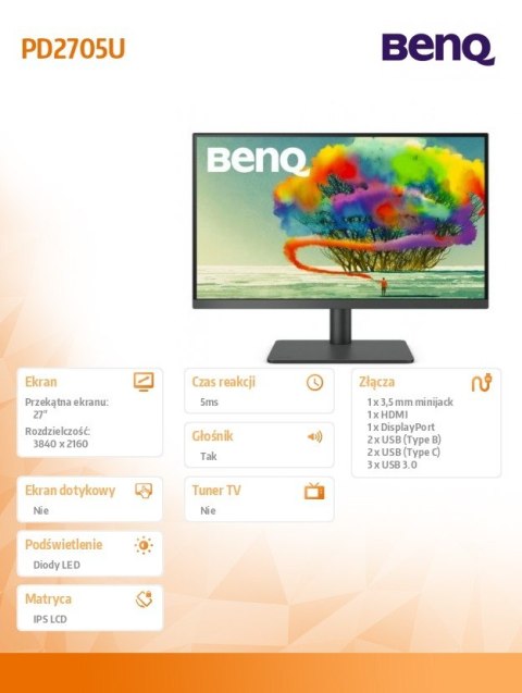 Monitor 27 cali PD2705U LED 5ms/QHD/IPS/HDMI/DP/USB Monitor 27 cali PD2705U LED 5ms/QHD/IPS/HDMI/DP/USB