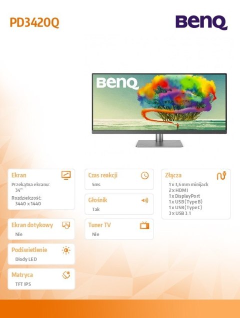 Monitor 34 cali PD3420Q LED QHD/IPS/5ms/GL/HDMI/DP Monitor 34 cali PD3420Q LED QHD/IPS/5ms/GL/HDMI/DP