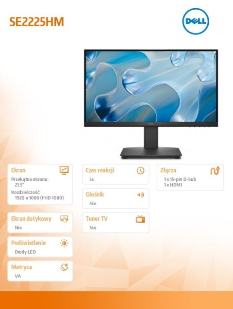 Monitor SE2225HM 21.5 cala LED VA/1920x1080/HDMI/VGA/3Y Monitor SE2225HM 21.5 cala LED VA/1920x1080/HDMI/VGA/3Y