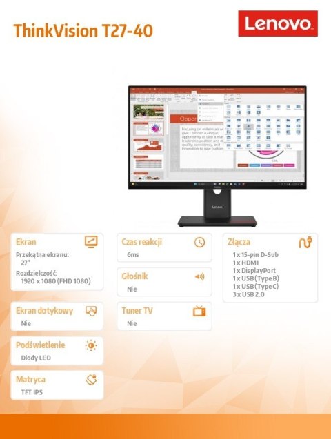 Monitor ThinkVision T27-40 27 cali 64A5ZAT6EU Monitor ThinkVision T27-40 27 cali 64A5ZAT6EU