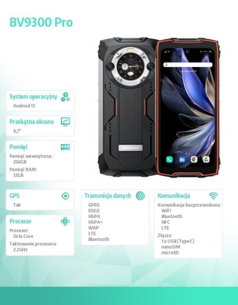 Smartfon BV9300 Pro 15080 mAh 12/256GB pomarańczowy