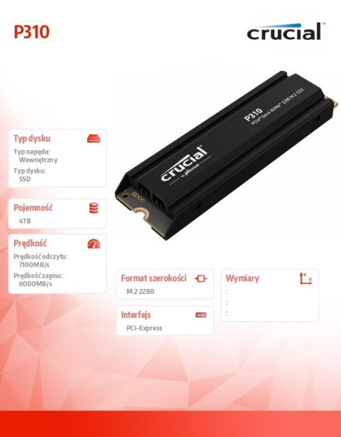 Dysk SSD P310 4TB M.2 NVMe PCIe 4.0 2280 radiator Dysk SSD P310 4TB M.2 NVMe PCIe 4.0 2280 radiator