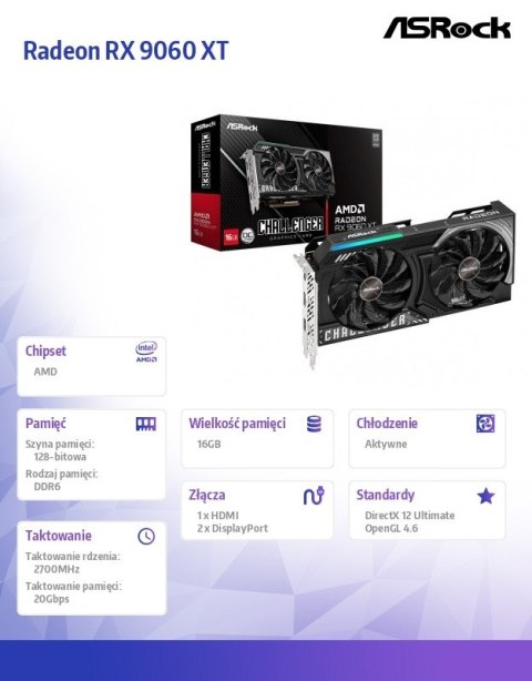 Karta graficzna Radeon RX 9060 XT CHALLENGER 16GB GDDR6 128bit 2DP/HDMI Karta graficzna Radeon RX 9060 XT CHALLENGER 16GB GDDR6 128bit 2DP/HDMI