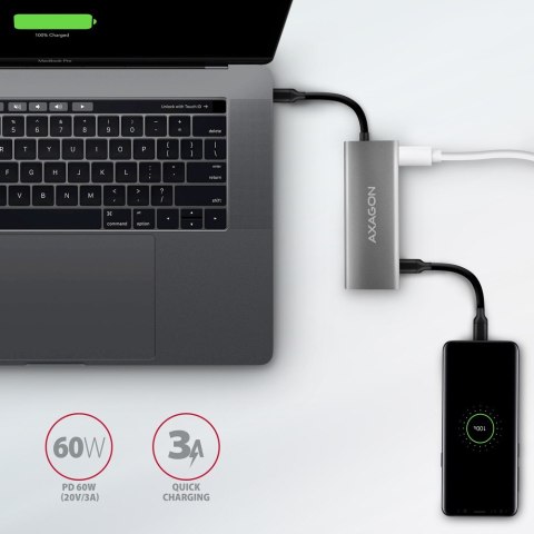 HMC-5G21 Wieloportowy hub USB 5in1, 10Gbps, 2x USB-A + 2x USB-C + HDMI 4K/30Hz, PD 60W, 13cm USB-C kabel