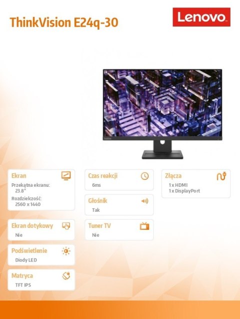 Monitor ThinkVision 23.8 cala E24q-30 63ECGAT2EU Monitor ThinkVision 23.8 cala E24q-30 63ECGAT2EU