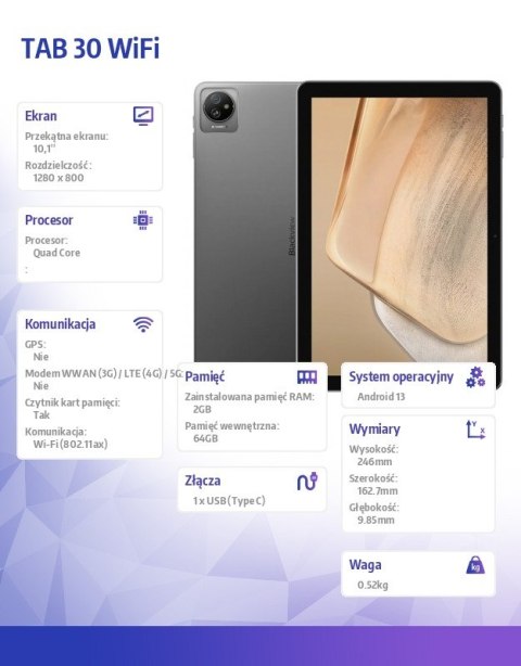 Tablet TAB 30 WiFi 10.1 cala 2/64GB 5100 mAh Szary