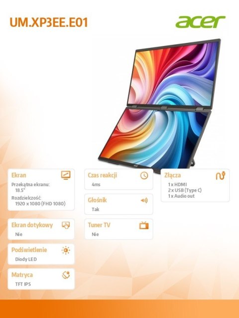Monitor mobilny dual IPS 19 cali PD193QEbmiuux Monitor mobilny dual IPS 19 cali PD193QEbmiuux
