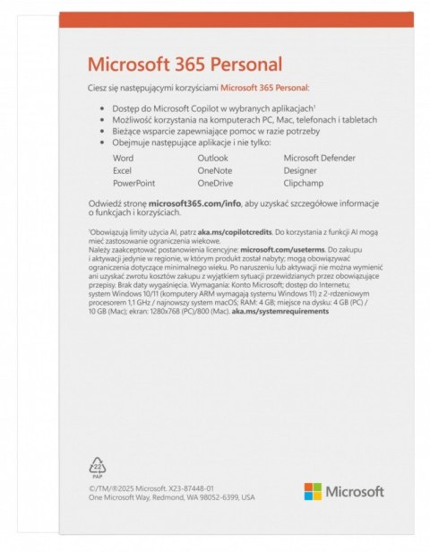 M365 Personal PL 1Y 1U 5D Win/Mac EP2-32454 M365 Personal PL 1Y 1U 5D Win/Mac EP2-32454