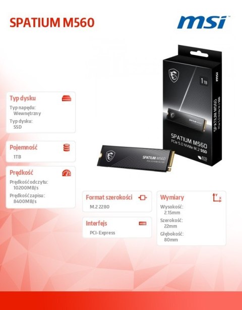 Dysk SSD SPATIUM M560 1TB M.2 PCIe 5.0 10200/8400MB/s