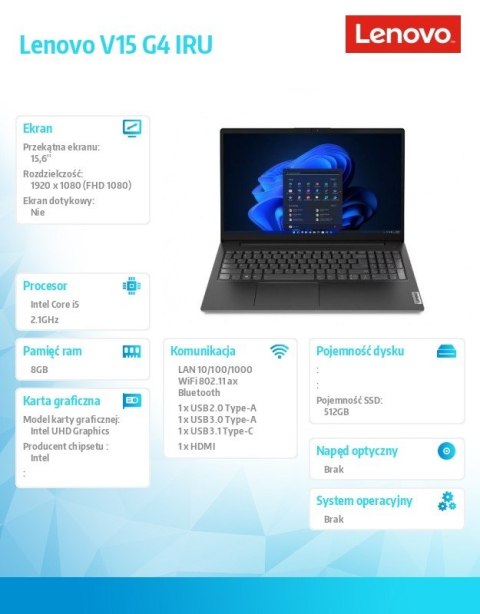 Laptop V15 G4 83A100Q5PB W11P i5-13420H/8GB+8GB/512GB/INT/15.6 cala/FHD/Business Black/3Y Laptop V15 G4 83A100Q5PB W11P i5-13420H/8GB+8GB/512GB/INT/15.6 cala/FHD/Business Black/3Y
