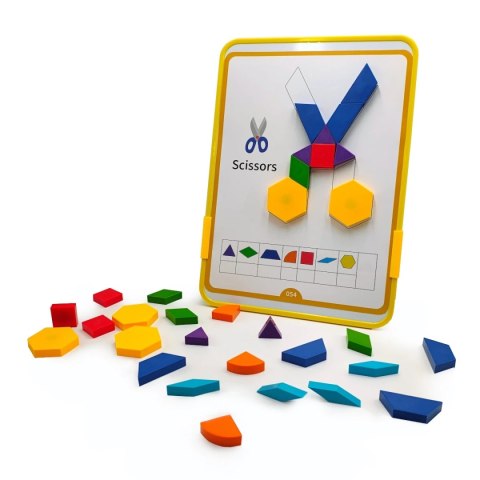 Magnetyczna mozaika Tangram z tablicą - 128 el. + karty pracy X-Bida