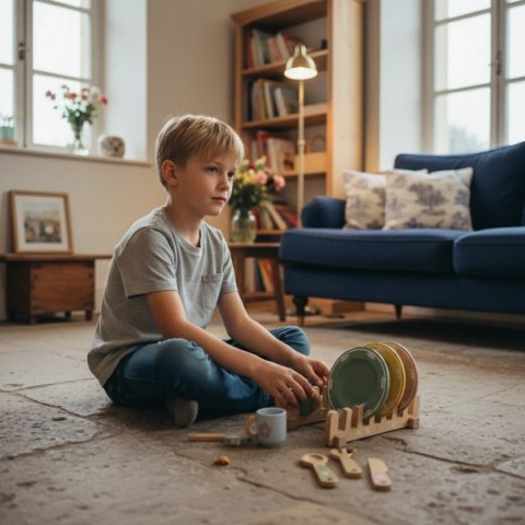 Drewniane naczynia dla dzieci z suszarką 4 os. - Kabi 3+ Kabi