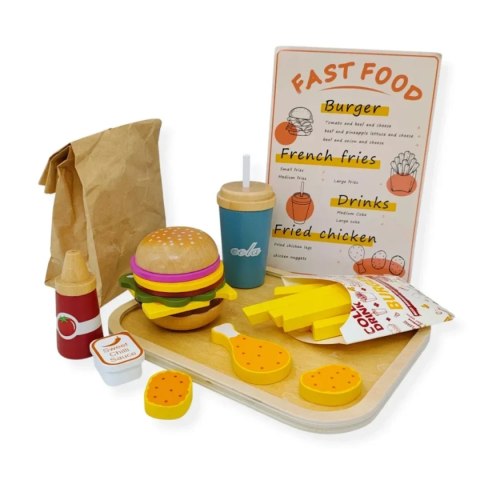 Drewniany zestaw fast food burger z akcesoriami - Kabi 3+ Kabi