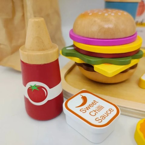 Drewniany zestaw fast food burger z akcesoriami - Kabi 3+ Kabi