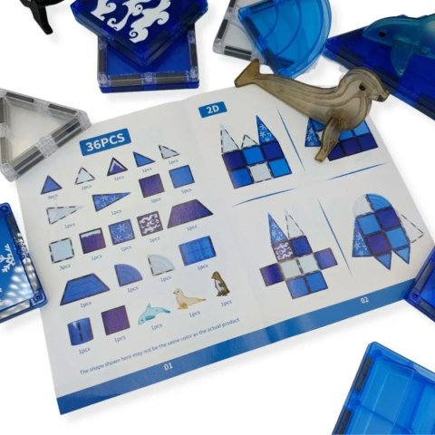 Klocki magnetyczne Ocean 36 el. z figurkami - Magnetic Tiles 3+ X-Bida