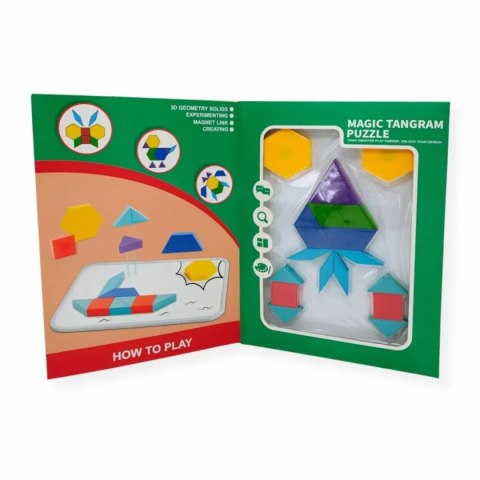 Klocki magnetyczne Tangram 20 el. układanka - z tablicą 3+ X-Bida