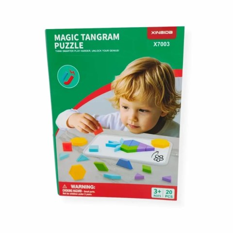 Klocki magnetyczne Tangram 20 el. układanka - z tablicą 3+ X-Bida