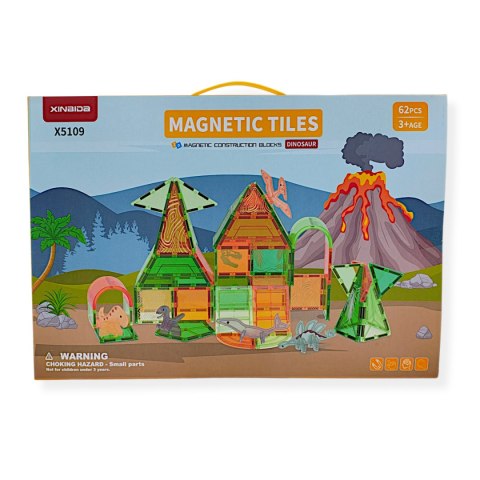 Klocki magnetyczne dinozaury 62 elementy transparentne - 3+ X-Bida