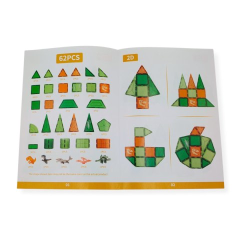 Klocki magnetyczne dinozaury 62 elementy transparentne - 3+ X-Bida