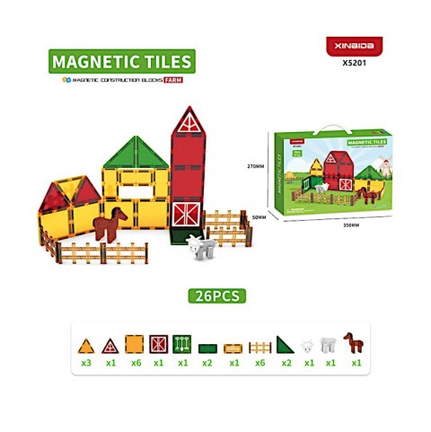 Klocki magnetyczne farma 26 el. - Magnetic Tiles 3+ X-Bida